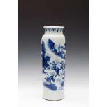 A Chinese Transitional sleeve vase. Decorated with a mountainous landscape with rider on a horse