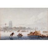 Toegeschreven aan Johannes Franciscus Hoppenbrouwers (1819-1866) Schaatsers op een bevroren rivier