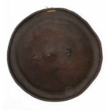 Ethiopia, Konso, round leather shield with thick leather strap, the pointed front decorated with
