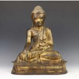 Thailand, gelakt en verguld bronzen Boeddha, 20e eeuw, Sukhothai stijl, gezeten met geplooid