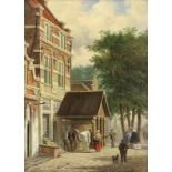 Albert Jacobus Sap van Drenthe (1835-1919) Figuren op straat bij een huis paneel, 22 x 18 cm. [1]