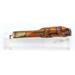 DRC., Yaka (?), wooden pipe with finely carved reptile figure on top and a copper mouth piece. L. 10