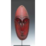 PNG, Ramu, wooden mask, with large curved nose, deep carved oval eyes with round small open