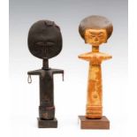 Ghana, Ashanti, pair of wooden dolls, akua ba, one painted in yellow, the other in black with