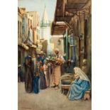 Mogelijk van de hand van John Frederick Lewis Straat in Damascus aquarel, gesign. l.o., '74, 54 x 35