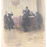 Frierich von Jahlen (19e eeuw) Heren in een interieur aan tafel olieverf op board, niet ingelijst,
