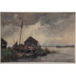 Albert Jan Oudshoorn (1877-1930) Polderlandschap aquarel, gesign. r.o., 34 x 51 cm. [1]