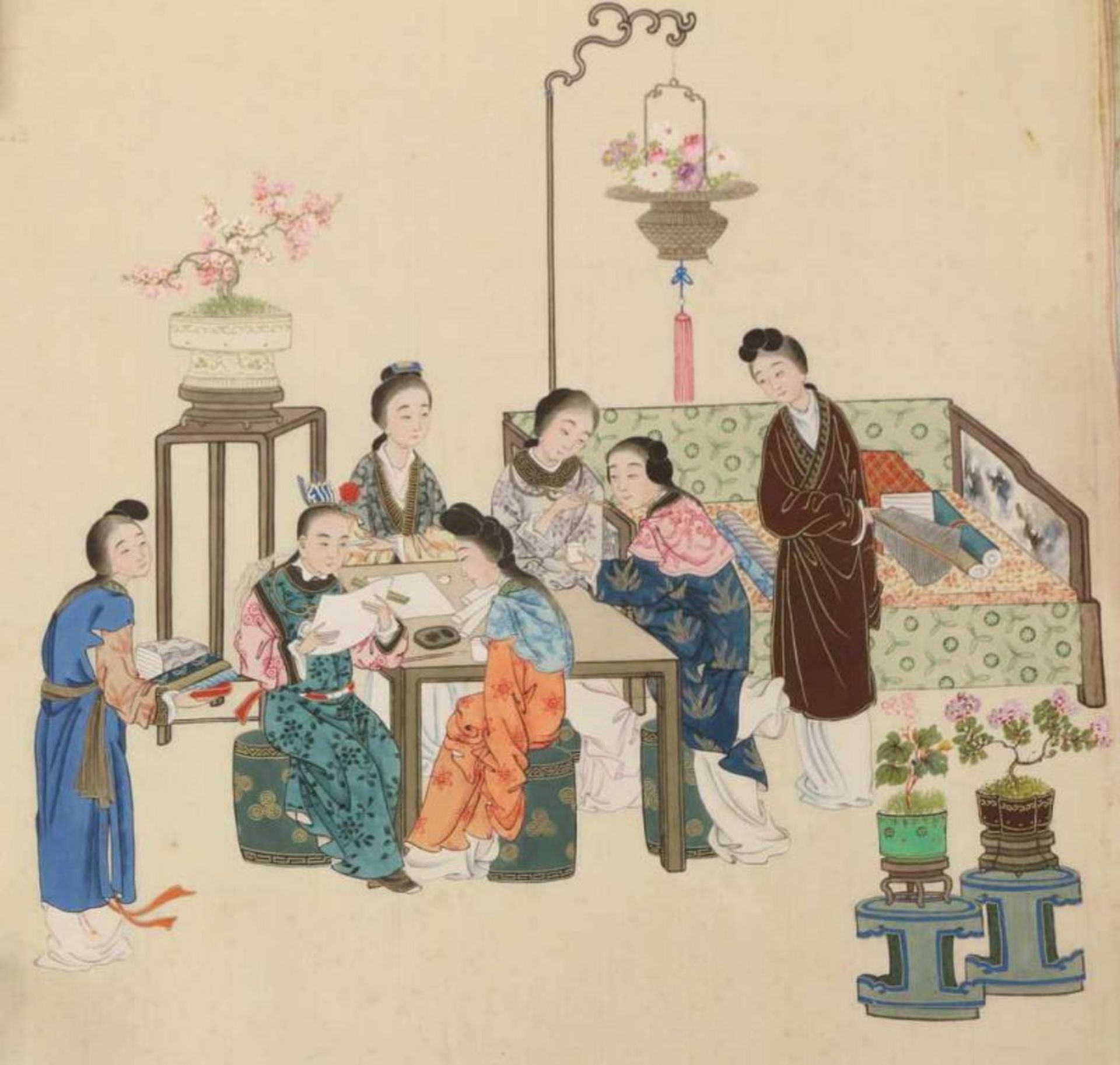 China, paar schilderingen op zijde, laat Qing dynastie; Figuren ca. 40 x 45 cm. [map] - Image 2 of 2