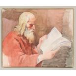 Gesigneerd A. Scheffer Lezende oude man aquarel, 20 x 25 cm. [1]