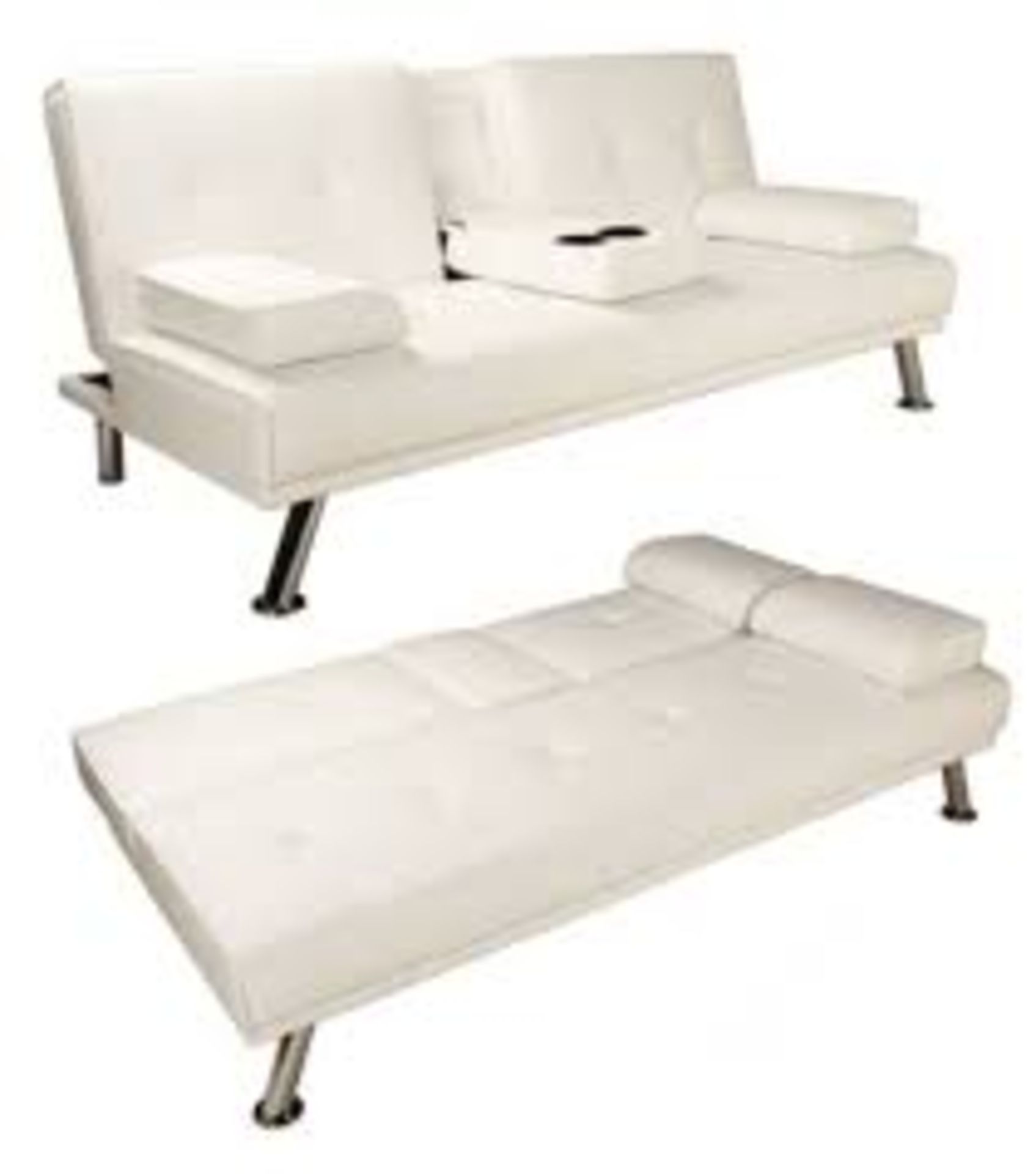 1 BRAND NEW BOXED COMO WHITE FAUX LEATHER SOFA BED