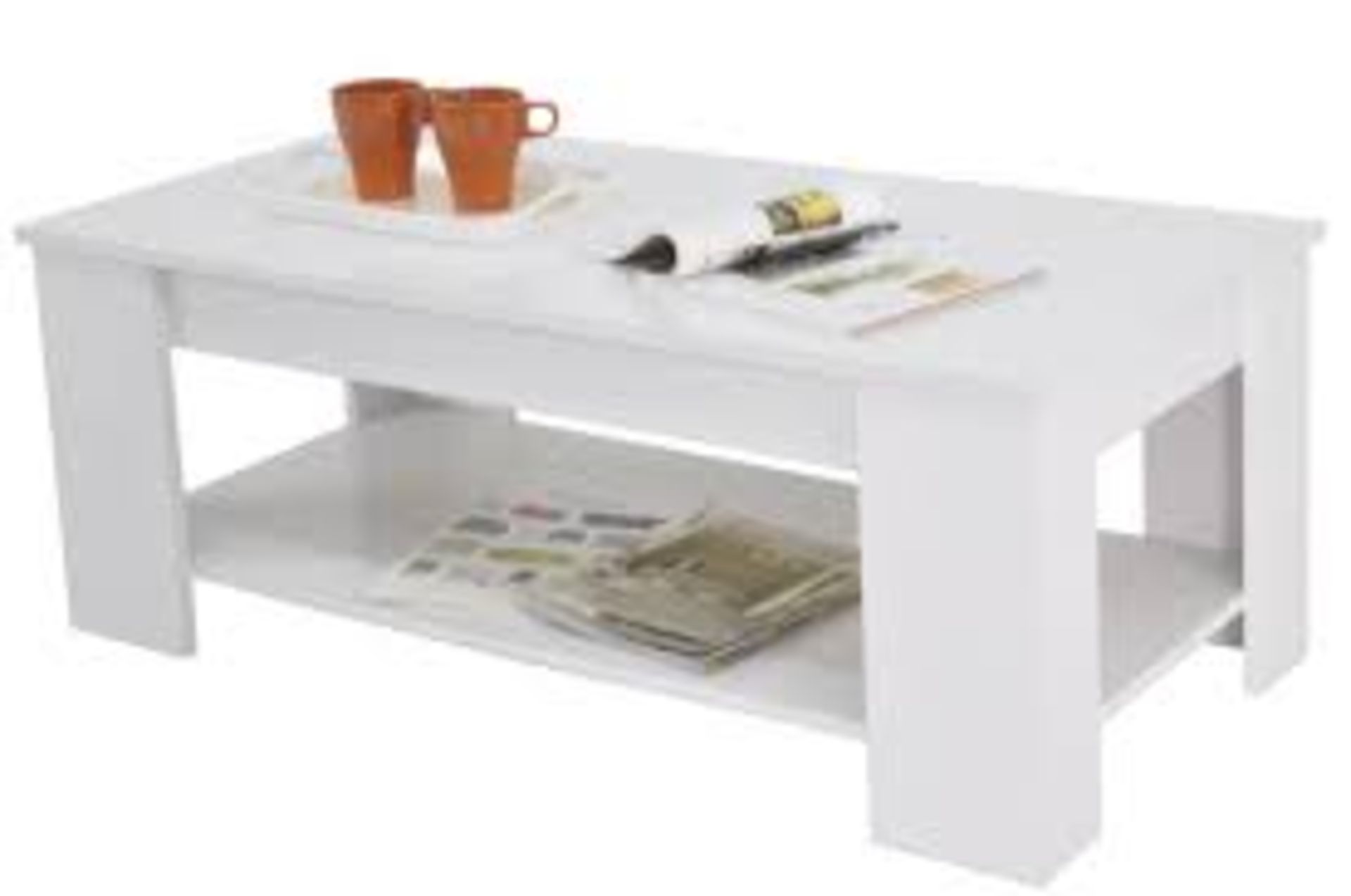 1 BRAND NEW BOXED KIMBERLEY WHITE LIFT UP COFFEE TABLE