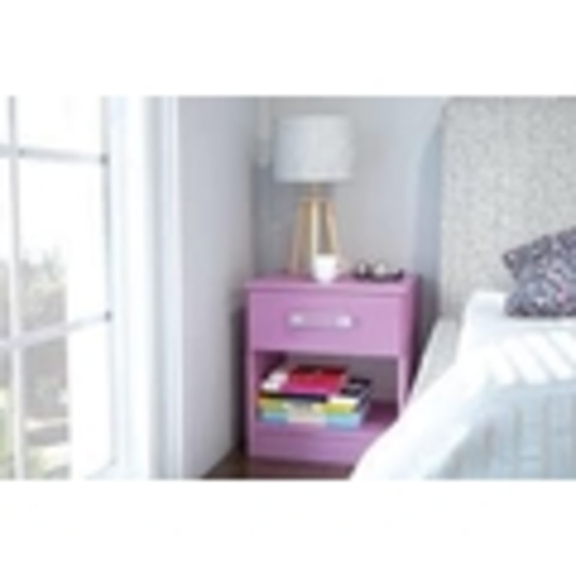 1 BRAND NEW BOXED REFLECT PINK 1 DRAWER BEDSIDE CA