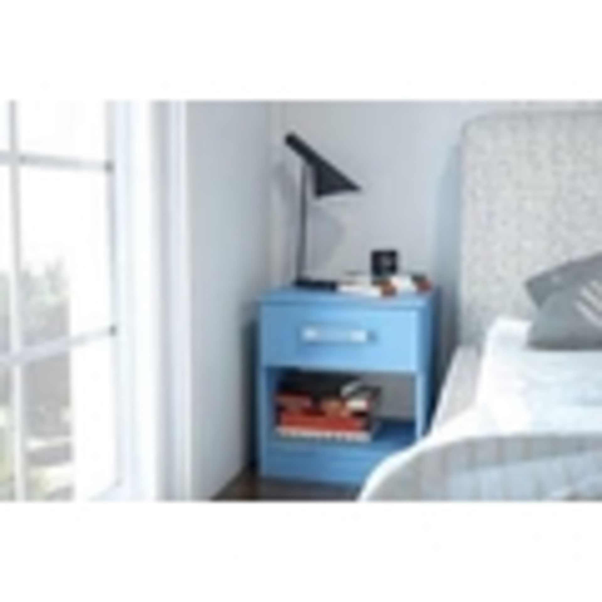 1 BRAND NEW BOXED REFLECT BLUE 1 DRAWER BEDSIDE CA