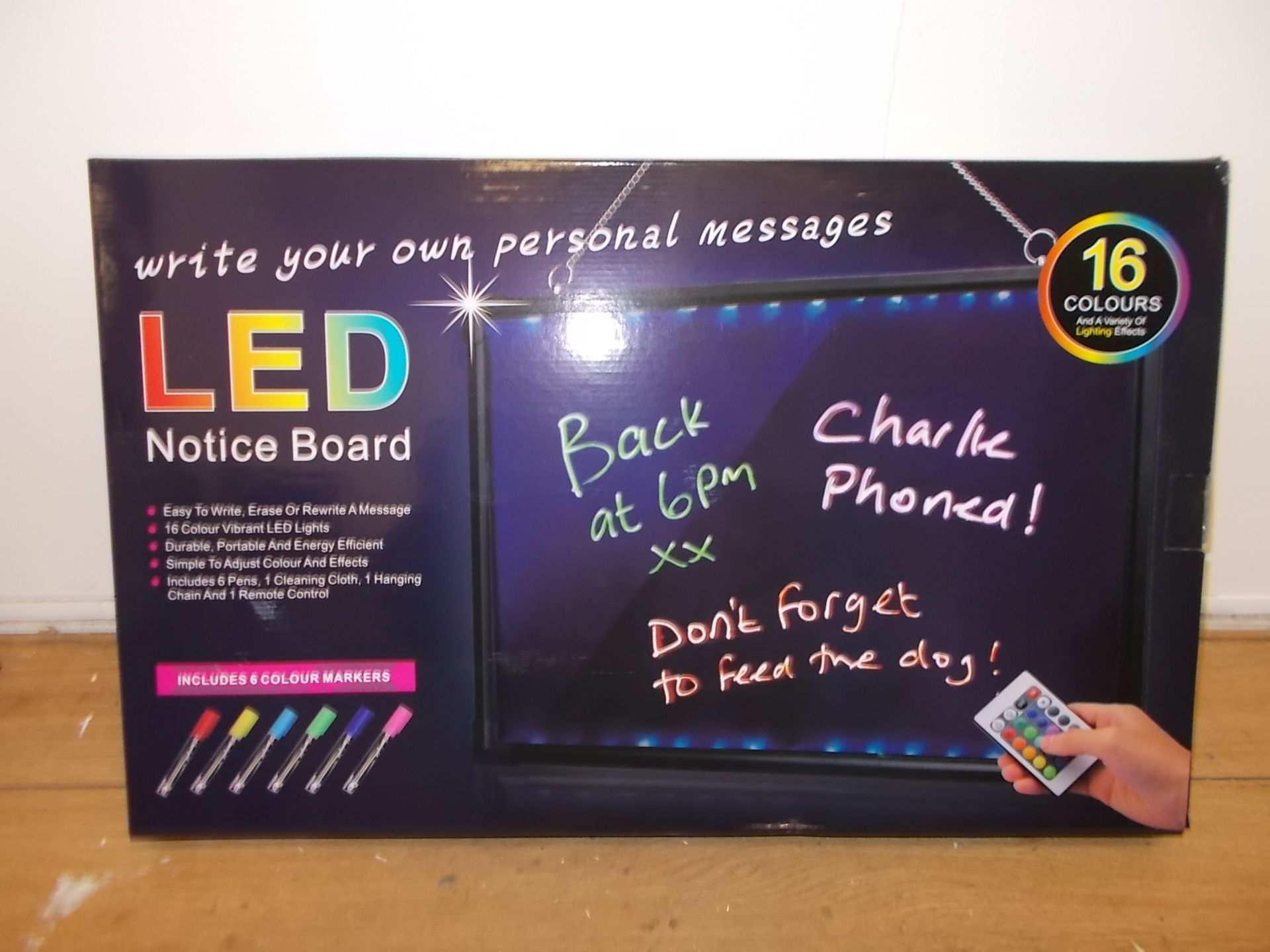 1 BRAND NEW BOXED LED NOTICE BOARD WITH 6 COLOUR MARKERS