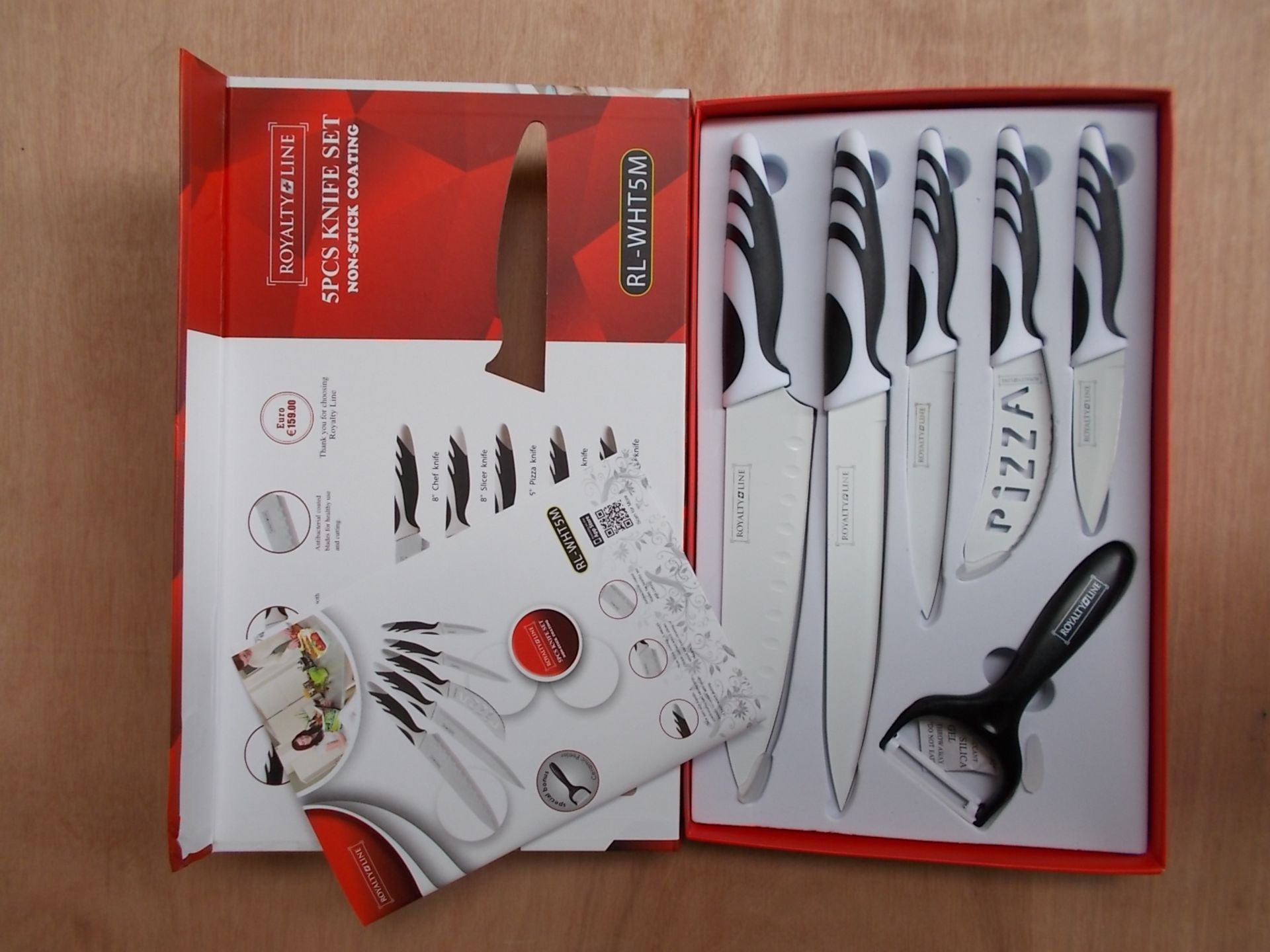 1 BRAND NEW BOXED ROYALTY WHITE 5 PIECE KNIFE SET