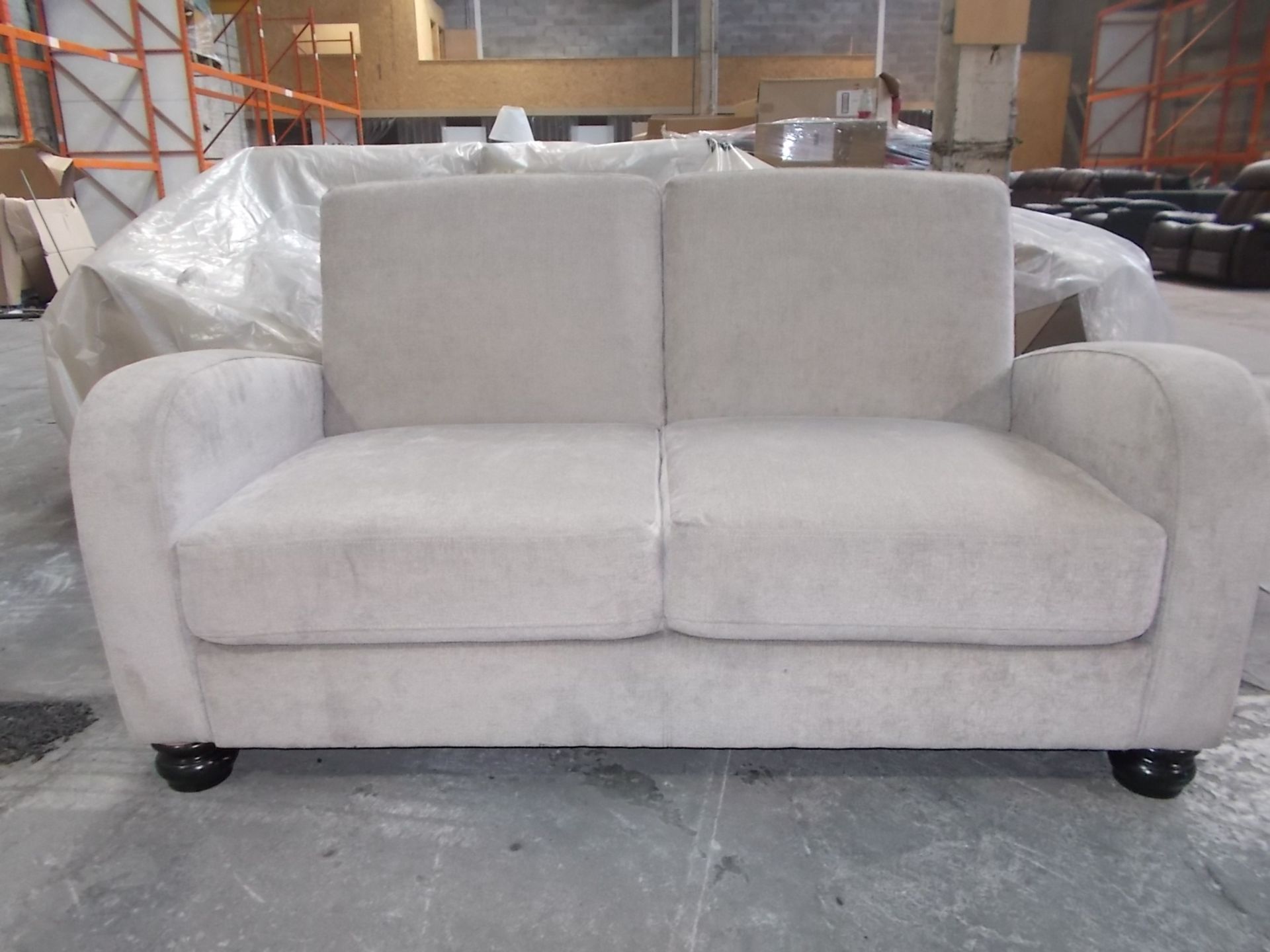 1 EDEN CREAM FABRIC 3 SEATER SOFA WITH 2 SCATTER CUSHIONS (EXCELLENT CONDITION, AS NEW)