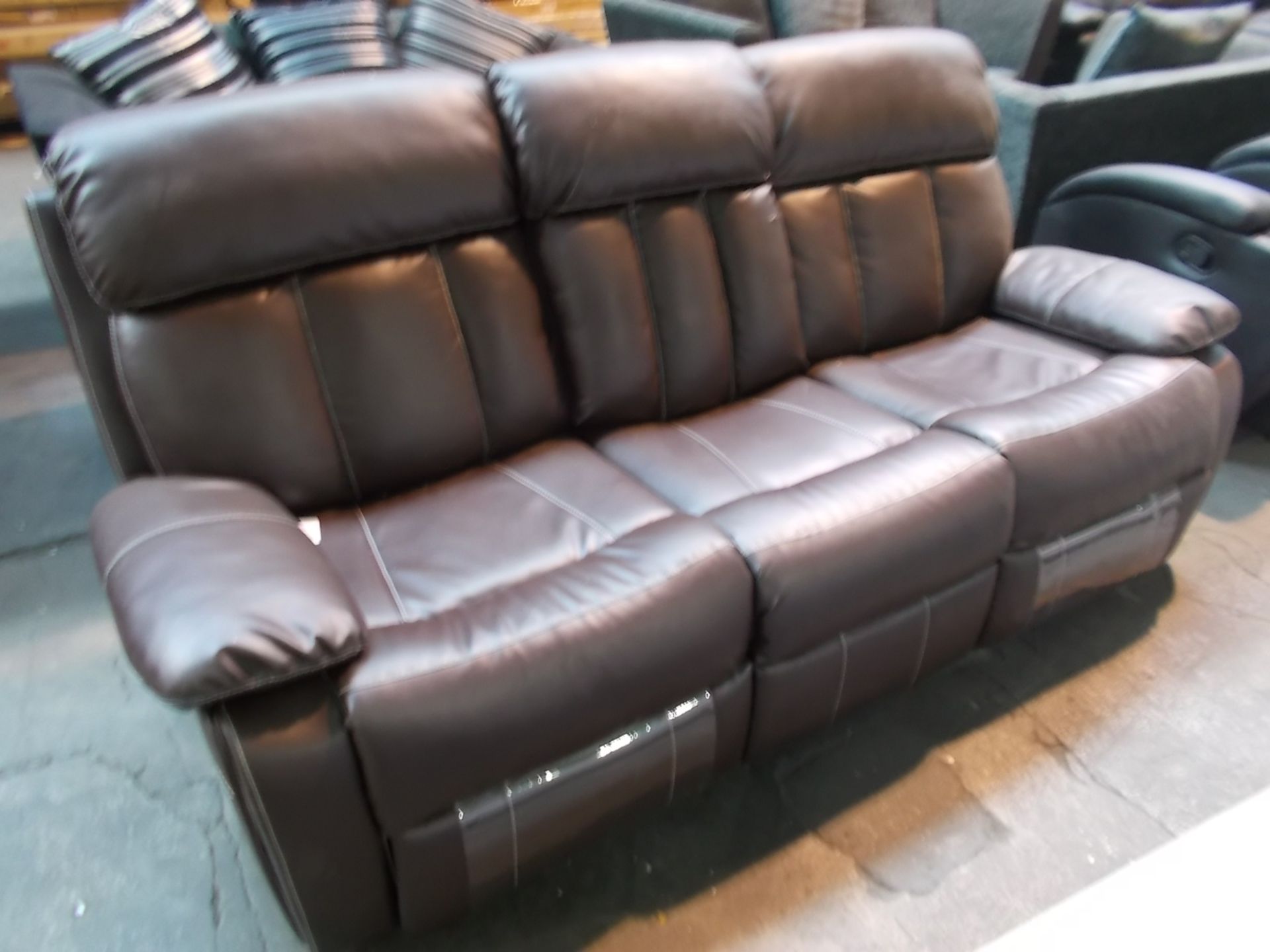 1 BROWN FAUX LEATHER 3 STR RELINING SOFA