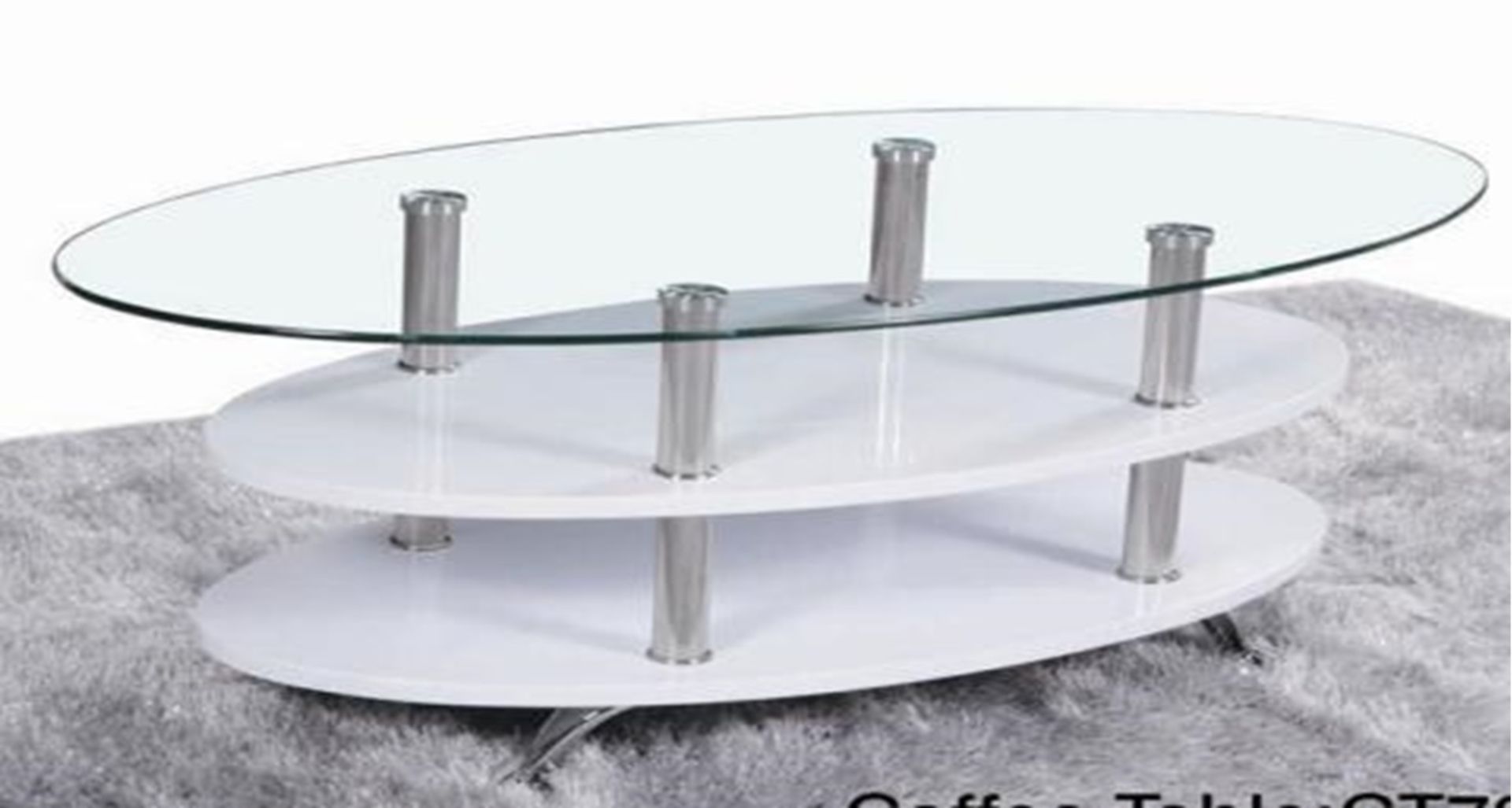 1 BRAND NEW BOXED HOMESTUFF PLUS OVAL CLEAR GLASS 3 TIER COFFEE TABLE CT737