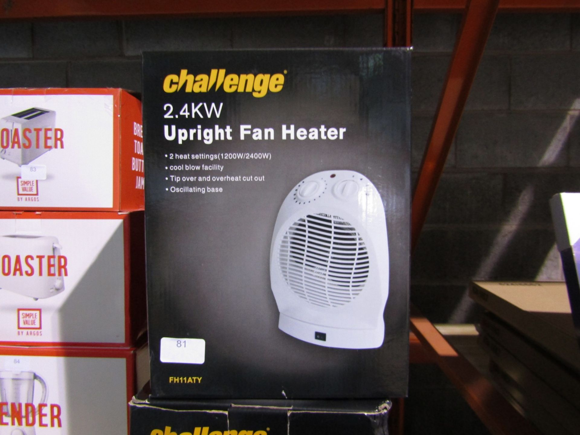 2 BOXED CHALLENGE 2.4KW UPRIGHT FAN HEATERS RRP £29.99 EACH