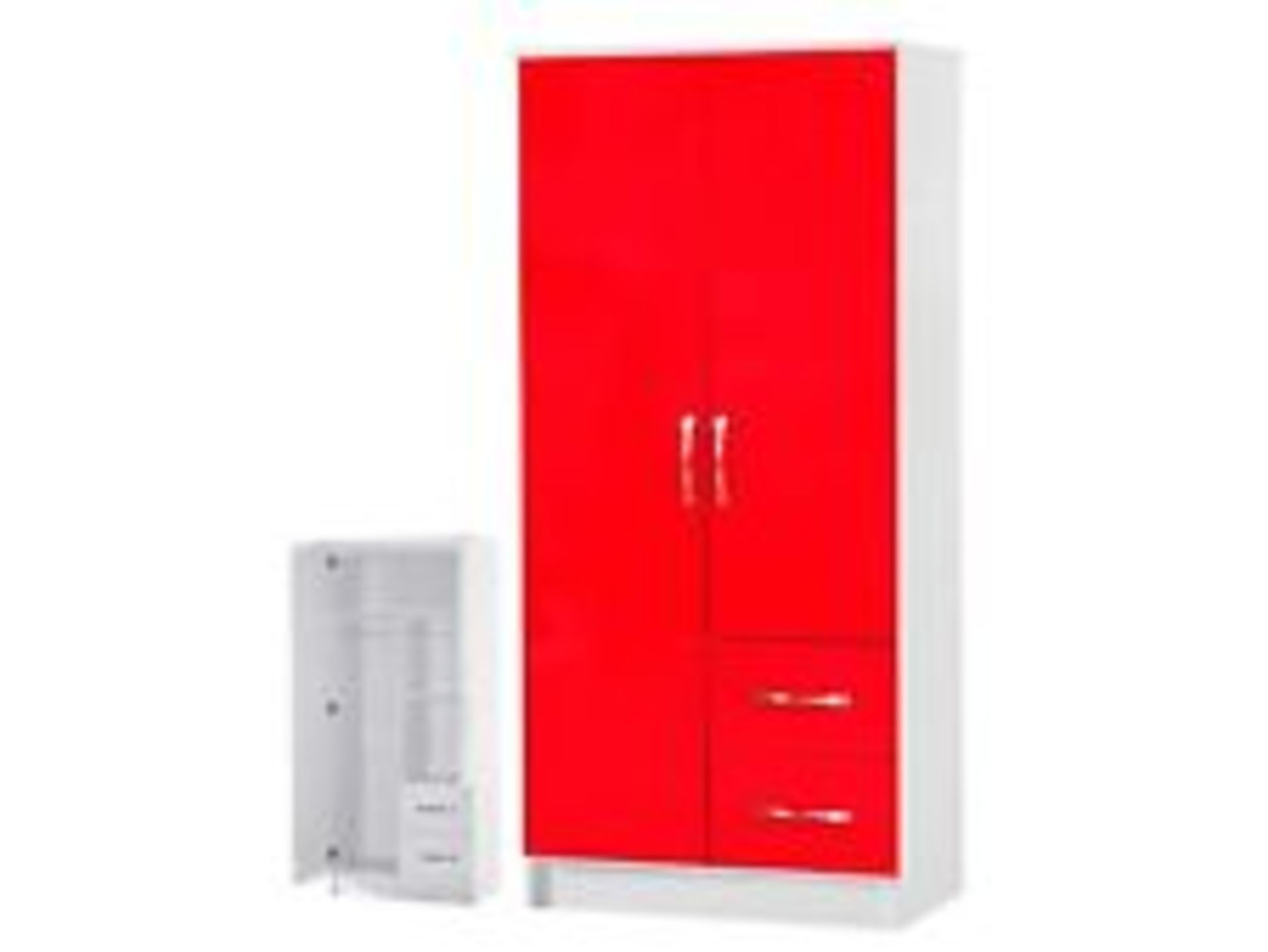 1 BOXED MARINA WHITE WITH RED DOORS COMBI WARDROBE