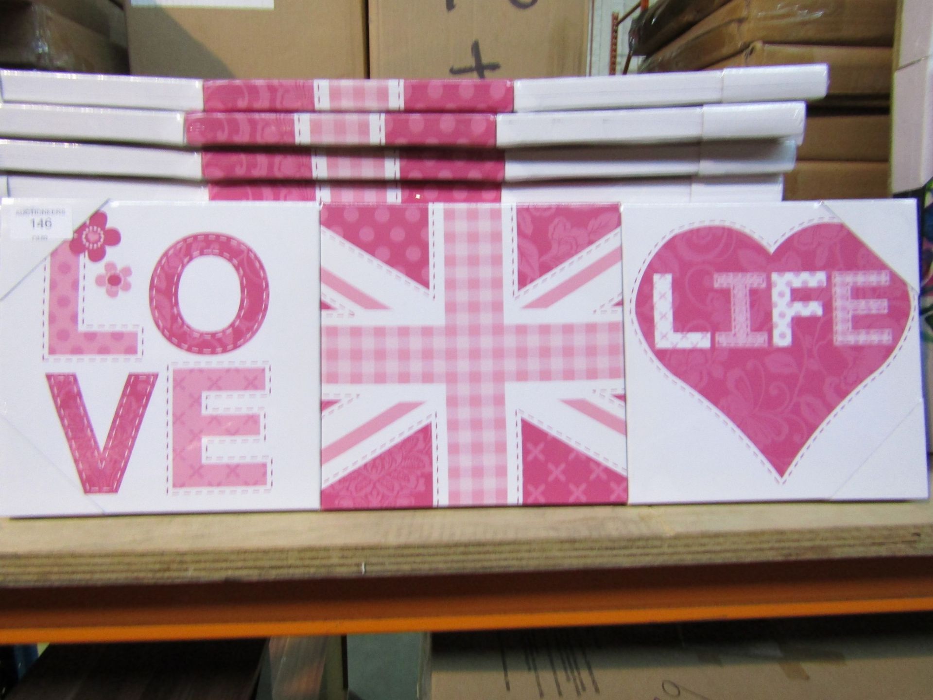 1 BRAND NEW BOXED ARTHOUSE SET OF 3 LOVE LIFE CANVAS