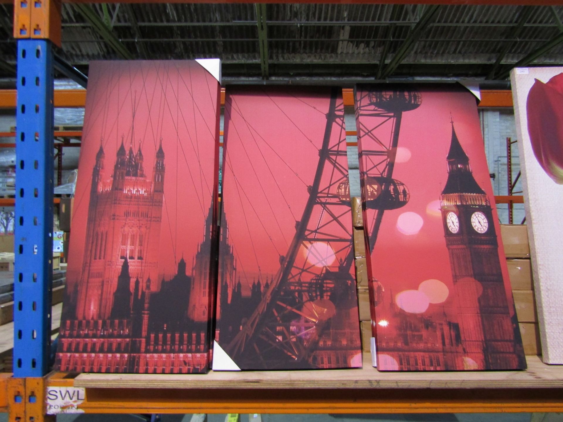 1 BRAND NEW BOXED ARTHOUSE TRIPTYCH RED LONDON EYE CANVAS