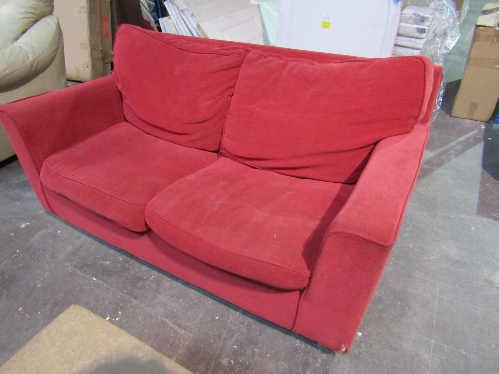 1 RED FABRIC 3 SEATER SOFA
