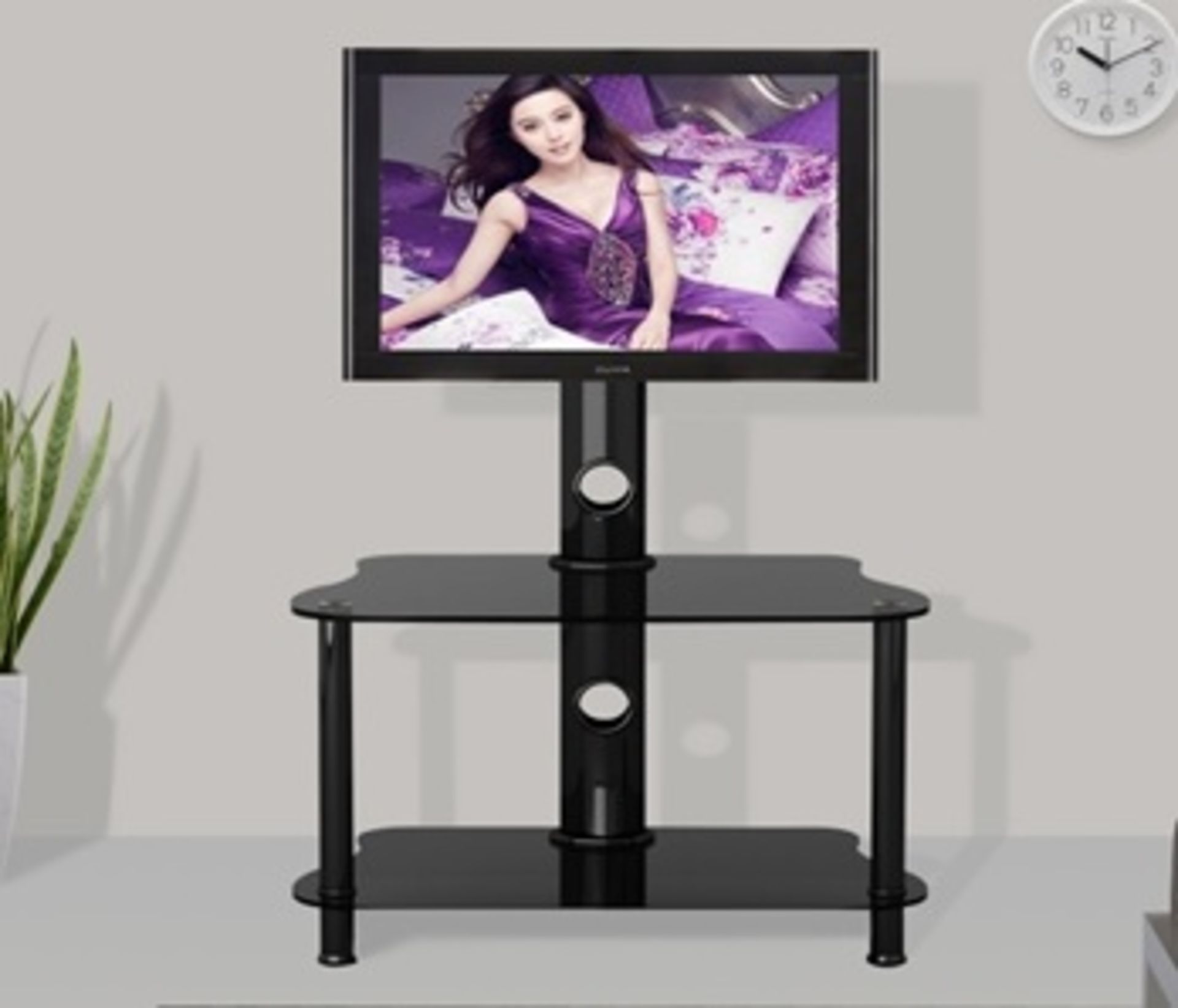 1 BRAND NEW BOXED BLACK GLASS AND METAL TV STAND S