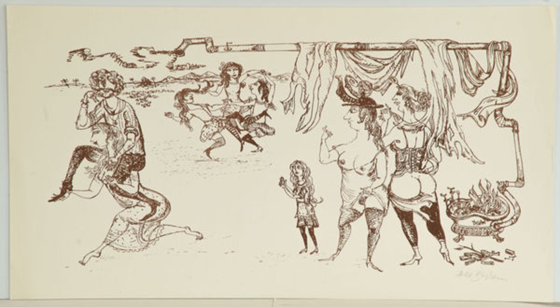 Bachem, Bele Lithographie auf Papier, 25 x 52,5 cm Aufwartung in der Dreigrazienposition (1969)