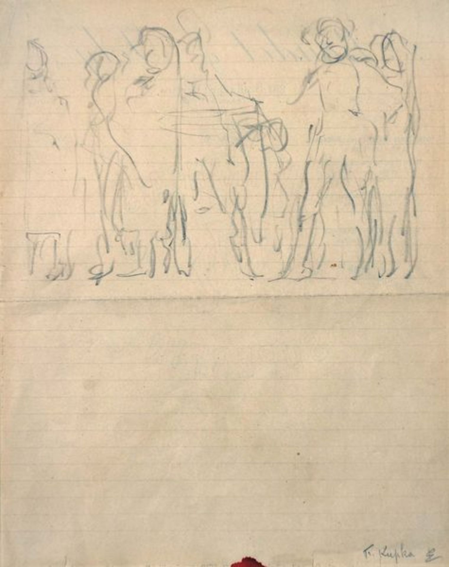 Kupka, Frank Frantisek Bleistiftzeichnung auf der Rückseite eines Briefpapiers mit französischem