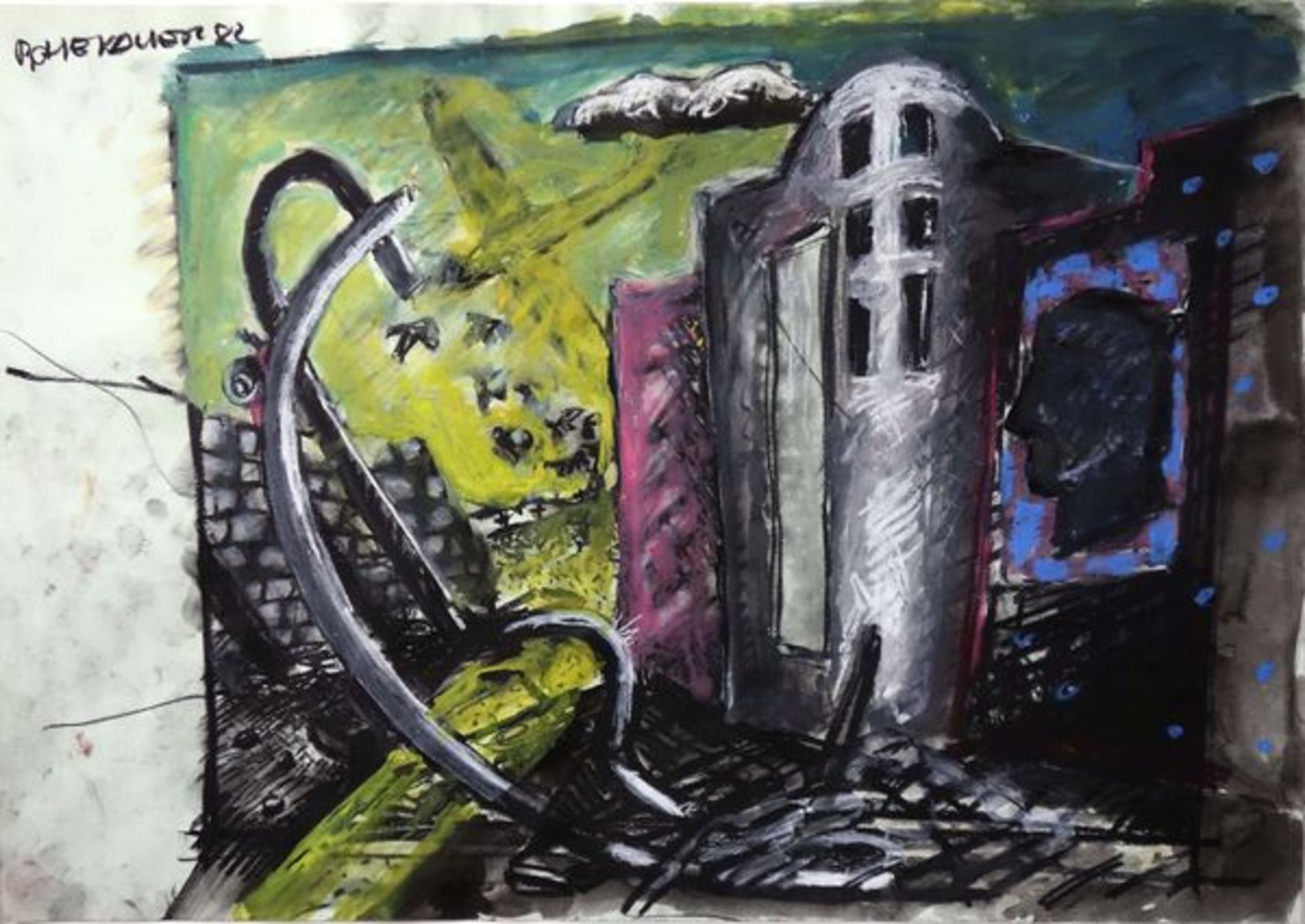 Chevalier, Peter Gouache, schwarze und weiße Kreiden auf Papier, 42,5 x 60,6 cm Ohne Titel (1982)