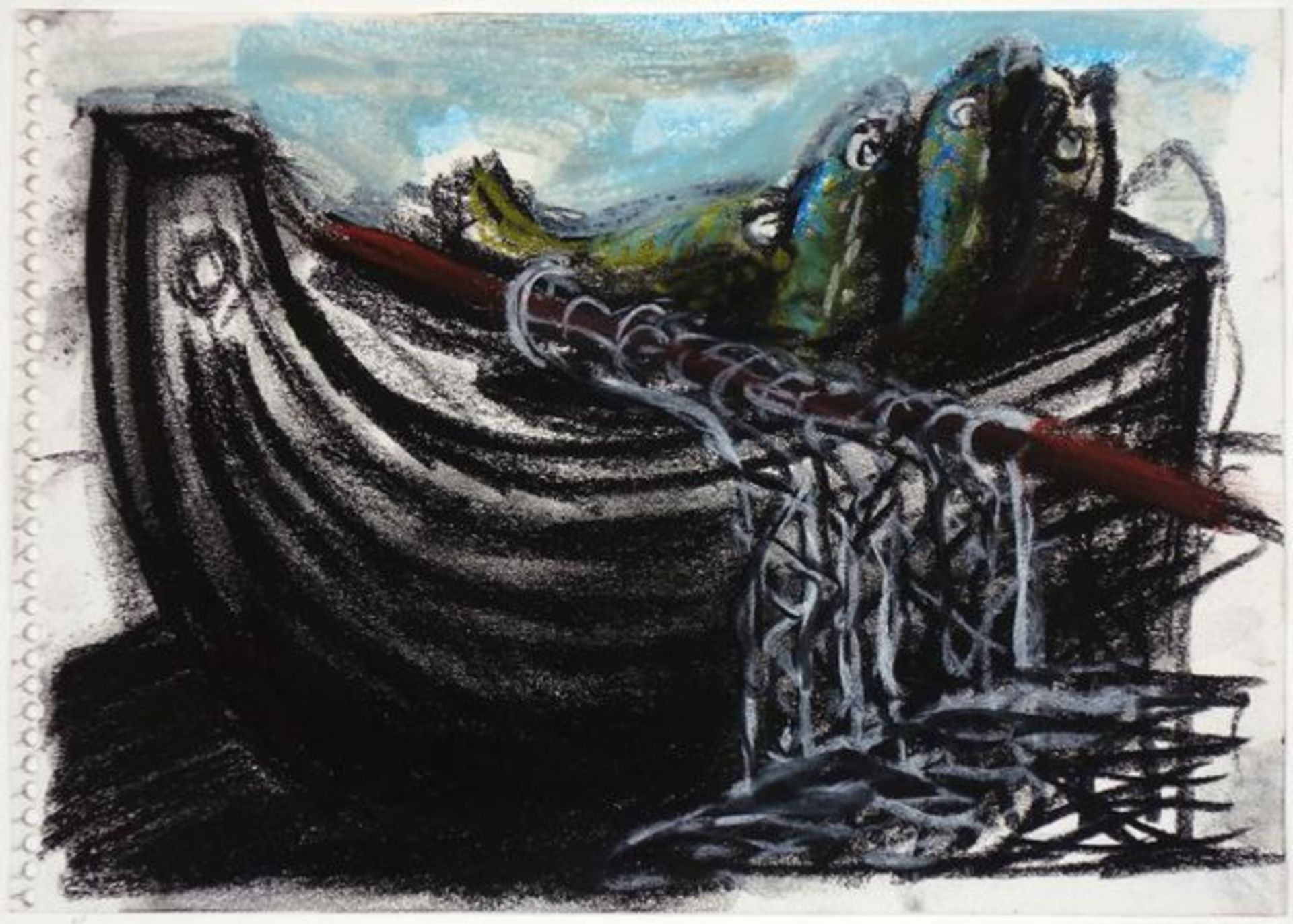 Chevalier, Peter Pastell und Gouache auf Zeichenblockpapier, 17 x 24 cm Ohne Titel (1983) Verso