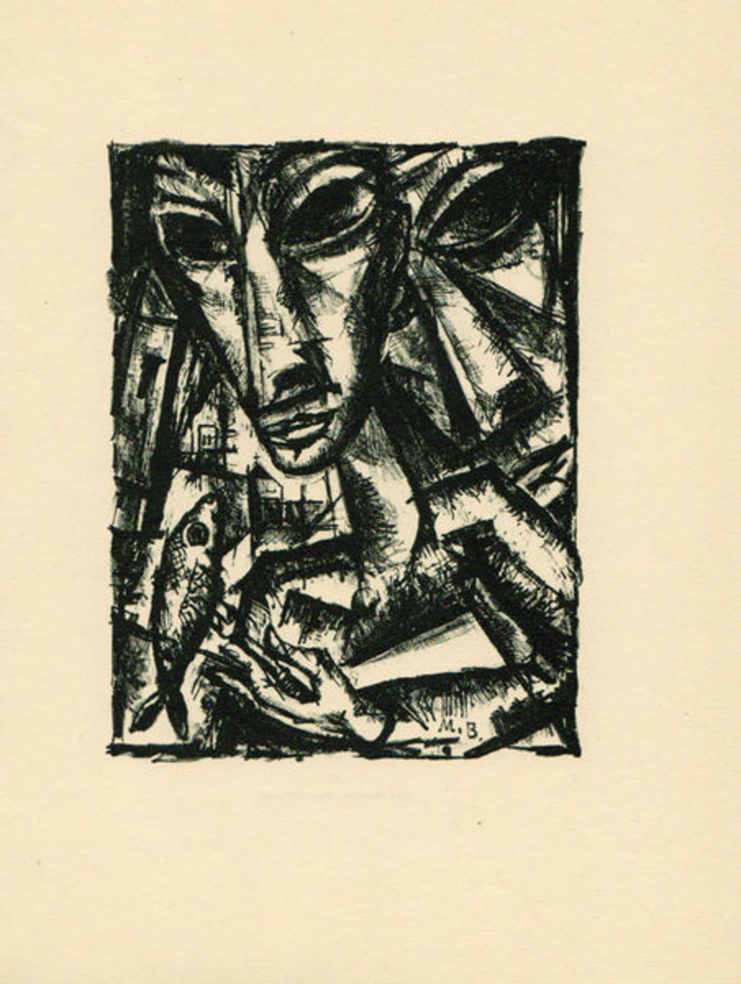 Burchartz, Max Lithographie auf Papier, 17,3 x 13,1 cm Paar mit Fisch (1919) Söhn HDO 130-10. Im
