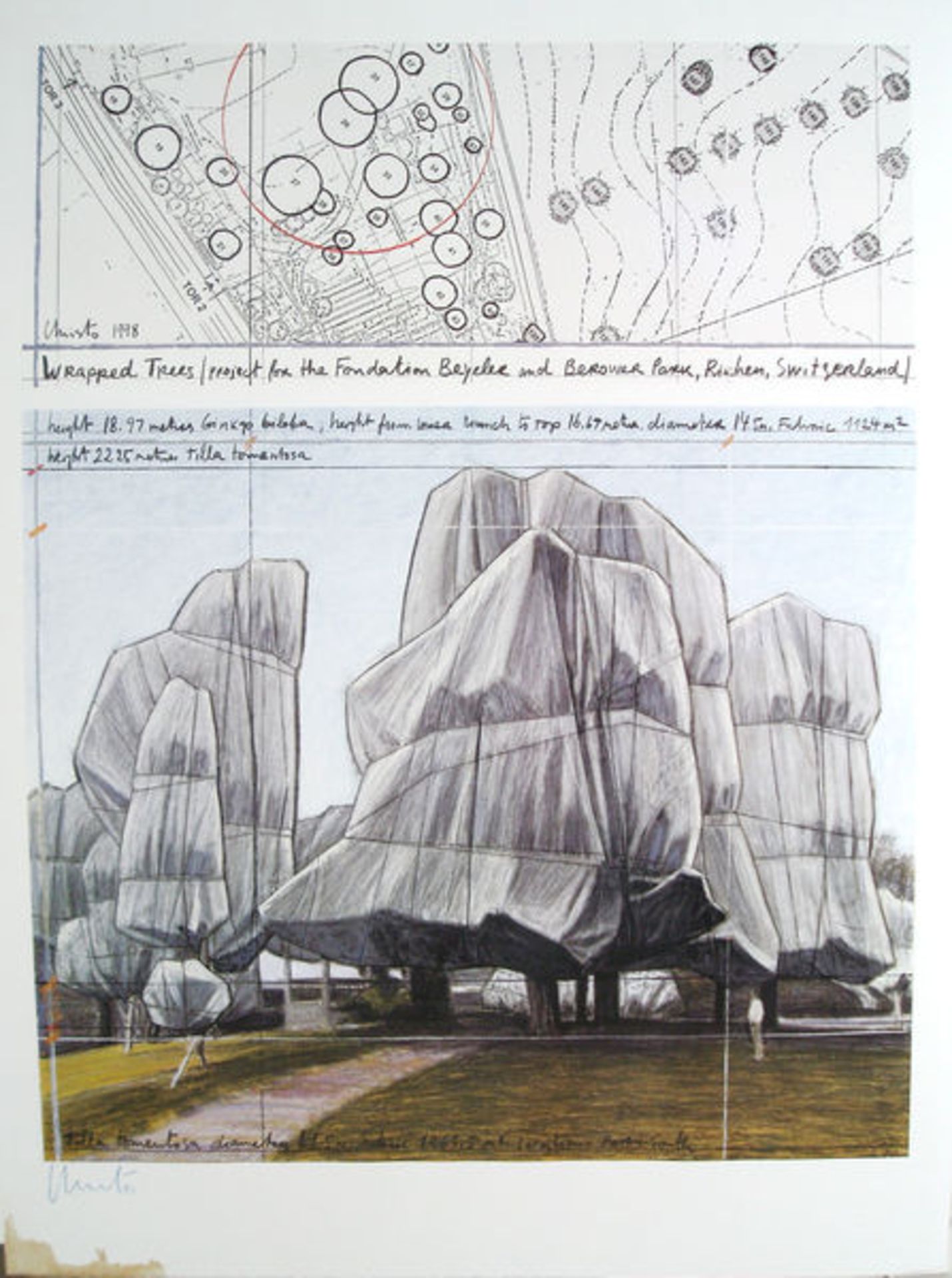 Christo Farboffsetdruck auf starkem Karton, 68,2 x 54 cm Wrapped Trees Projekt for the Fondation