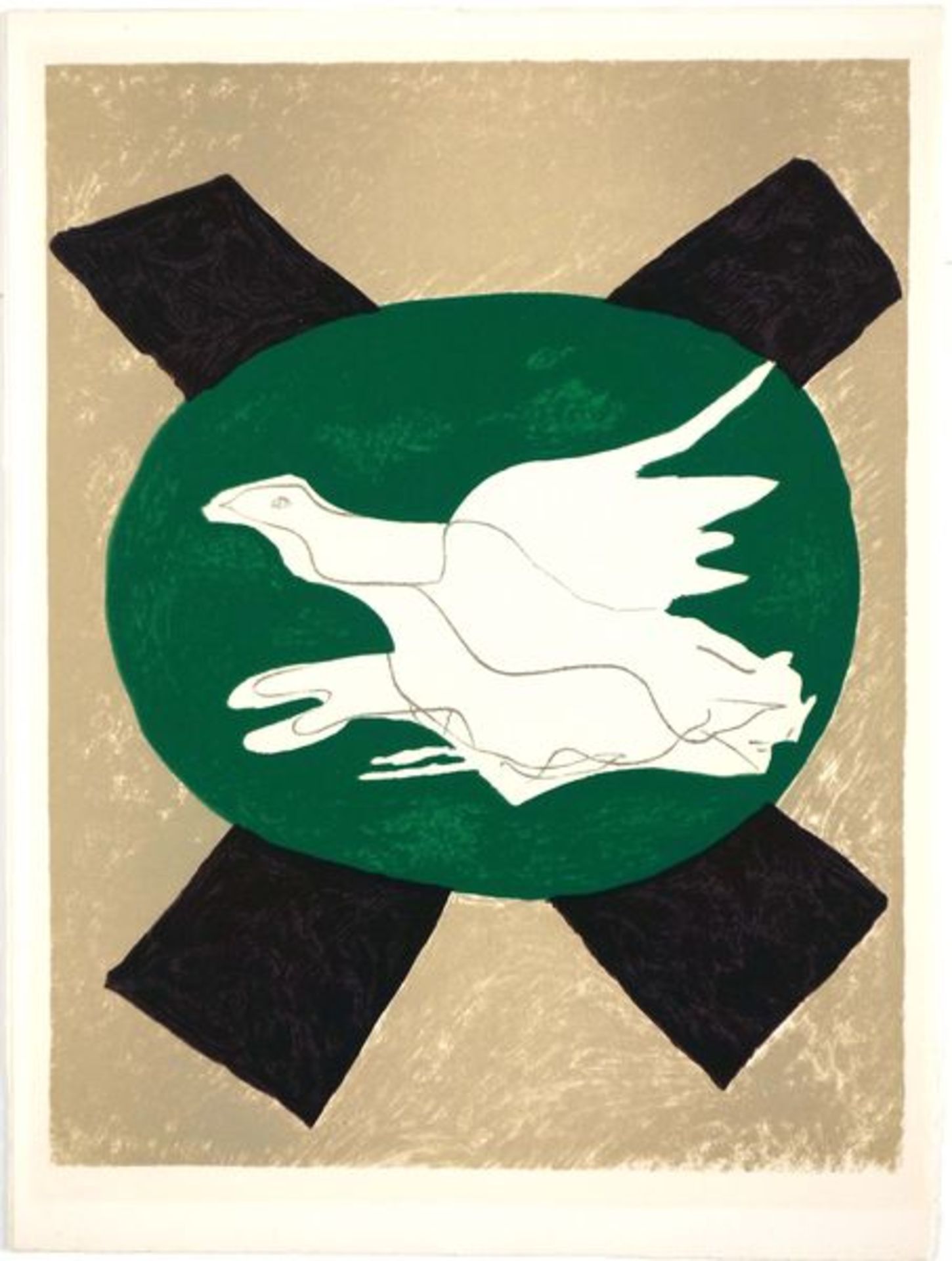 Braque, Georges Farblithographie auf Bütten, 31,5 x 24,5 cm Oiseau sur fond de X (1958) Vallier 122.