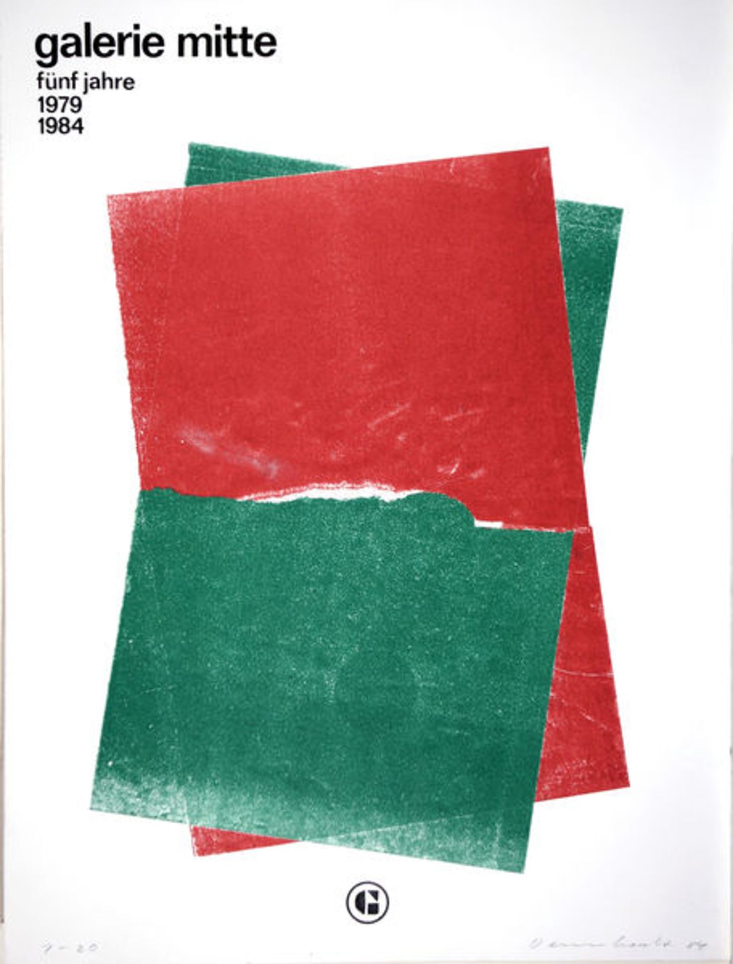 Dennhardt, Klaus Monotypie in Grün und Rot auf Karton, 53,5 x 40,4 cm Ausstellungsplakat Galerie