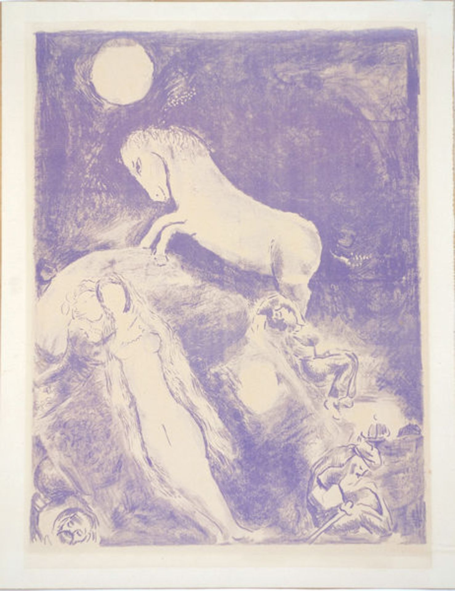 Chagall, Marc Lithographie in Violett auf Papier, 37,7 x 38,5 cm He went up to the couch and found a