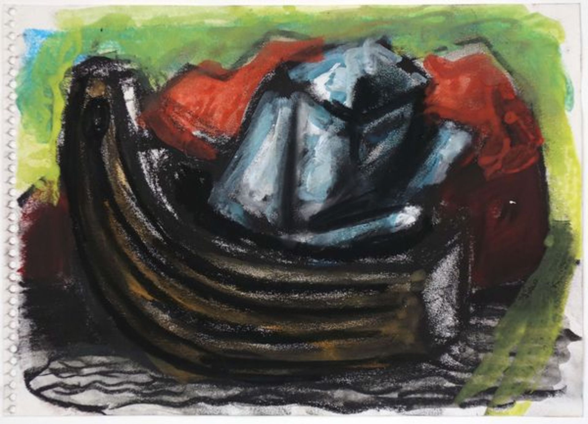 Chevalier, Peter Pastell und Gouache auf Zeichenblockpapier, 17 x 24 cm Ohne Titel (1983) Verso