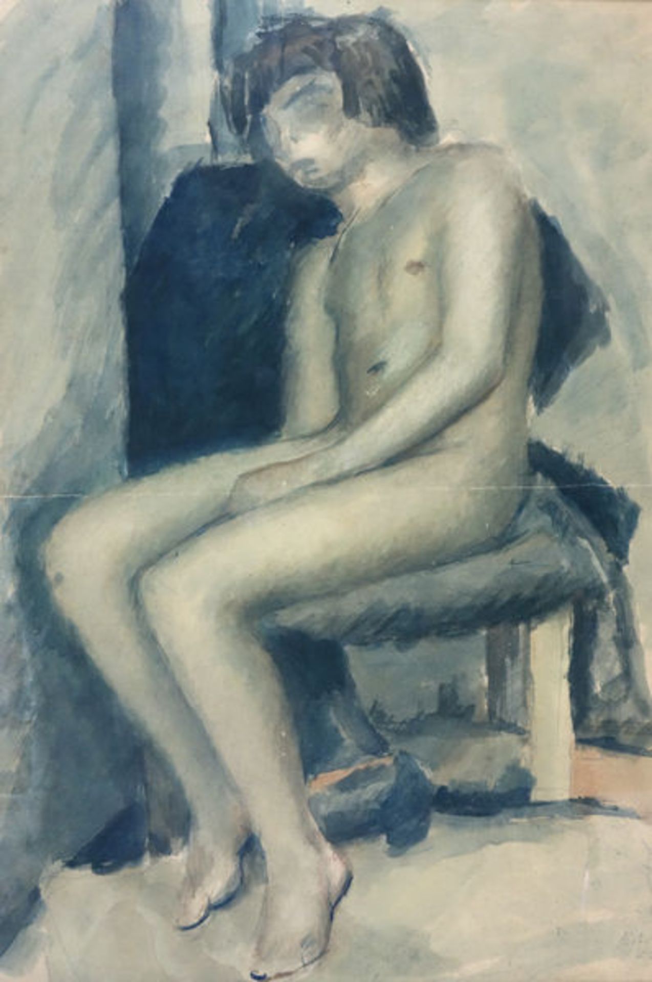 Aigner, Eduard Gouache und Bleistift auf hellbraunem Karton, 54,5 x 37 cm Sitzender männlicher
