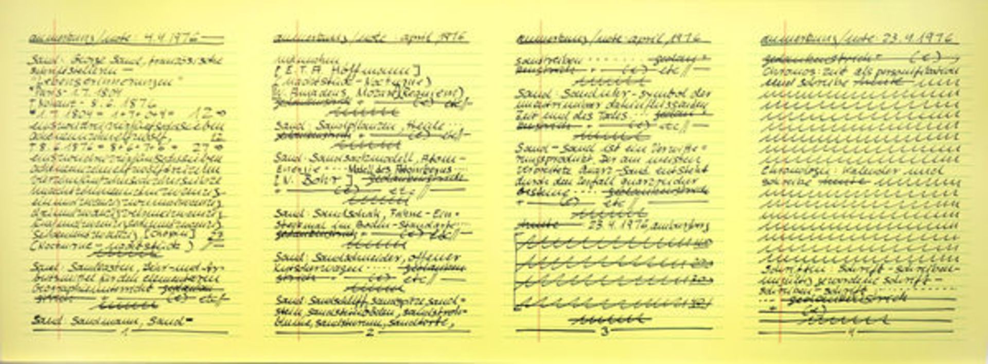 Darboven, Hanne 3 Blatt Offsetdrucke auf gelbem Papier Aufzeichnungen 25.3. 1975 / Aufzeichnungen - Bild 3 aus 3