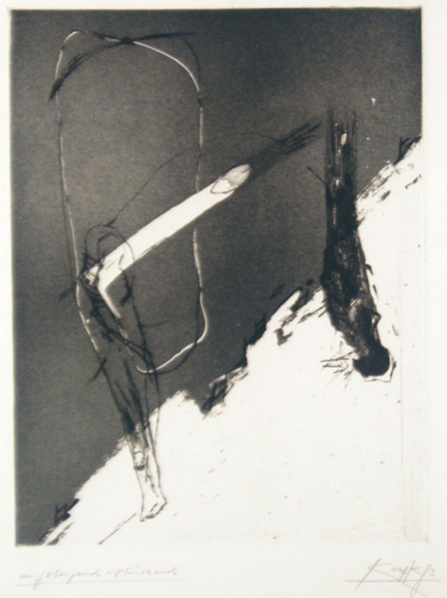 Kozik, Gregor Torsten Radierung auf Hahnemühle Bütten, 32 x 24,5 cm Aufsteigend-Stürzend (1983)