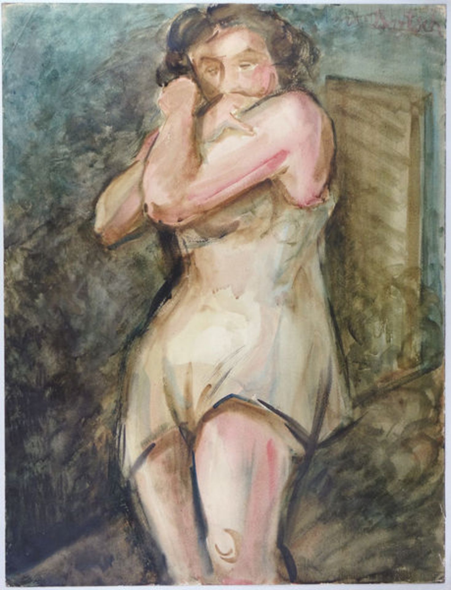Bartsch, Margret Aquarell auf Aquarellpapier, 65,5 x 49,8 cm Stehende Frau Signiert. Die linke obere