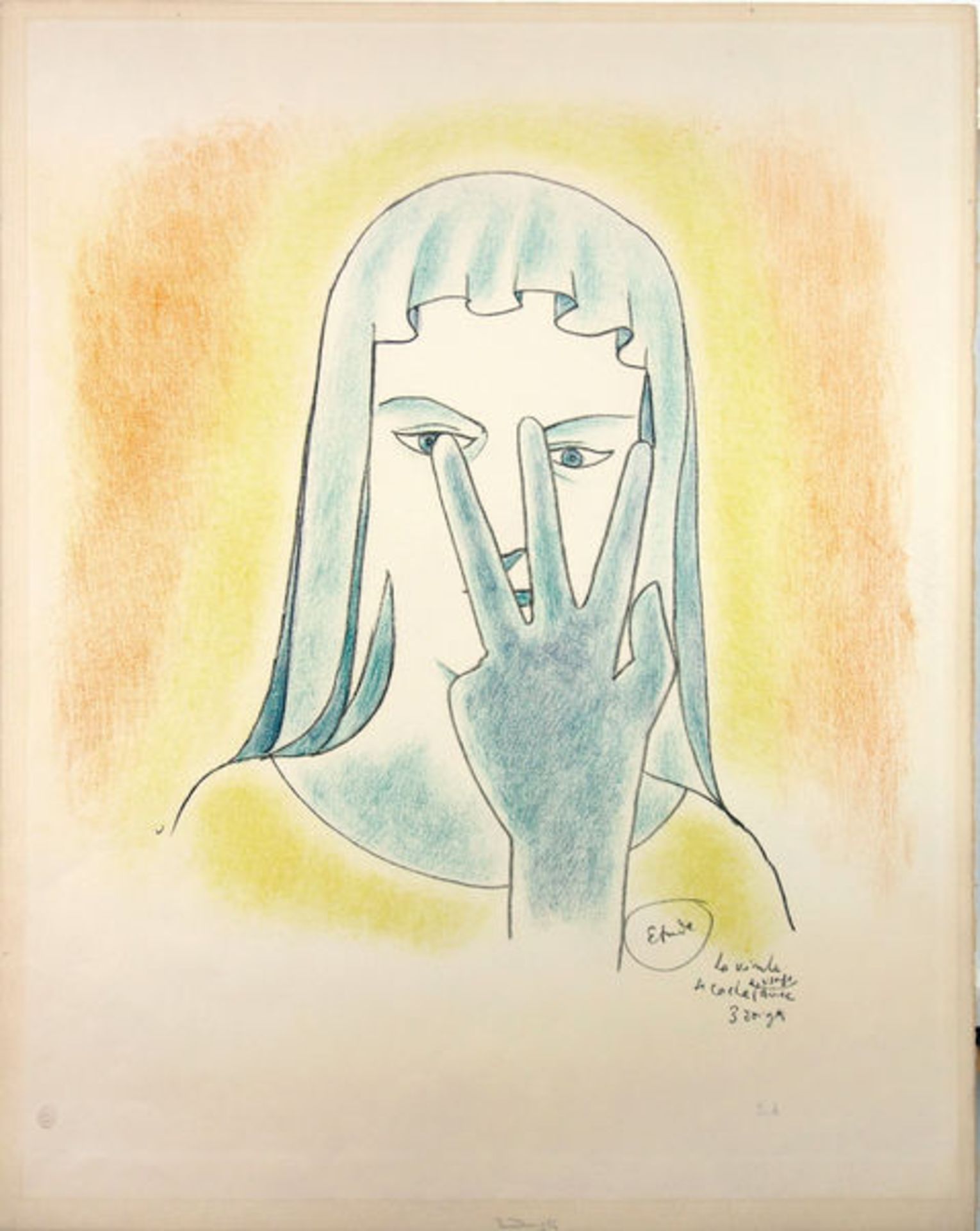 Cocteau, Jean Farblithographie auf Arches Velin, 46,5 x 45,5 cm Visage avec trois doigts (1959)