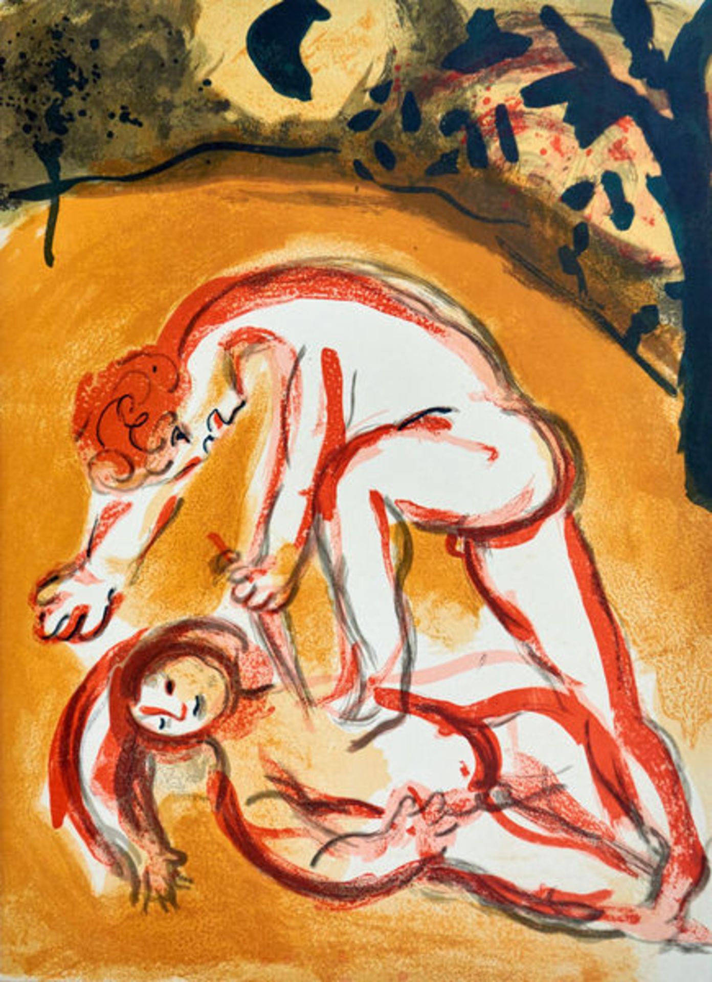 Chagall, Marc Farblithographie auf Velin, 35,5 x 26,2 cm Kain und Abel (1960) Mourlot 238.