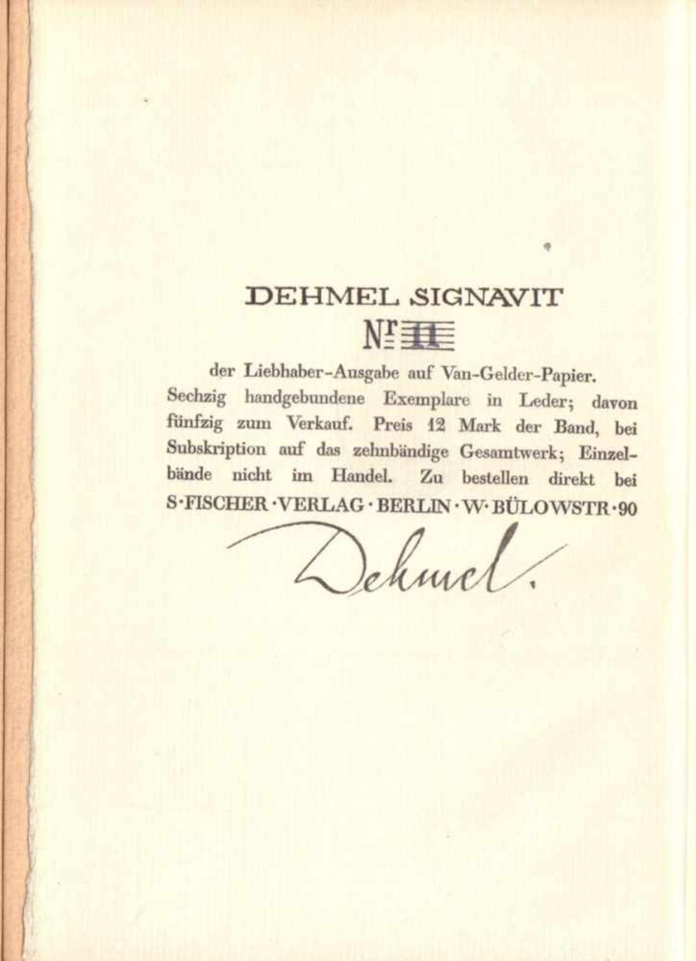 Richard Dehmel. Gesammelte Werke. 10 Bände. Berlin, S. Fischer, 1906. 8°. Zus. ca. 1815 S. Nummer 11 - Image 4 of 5