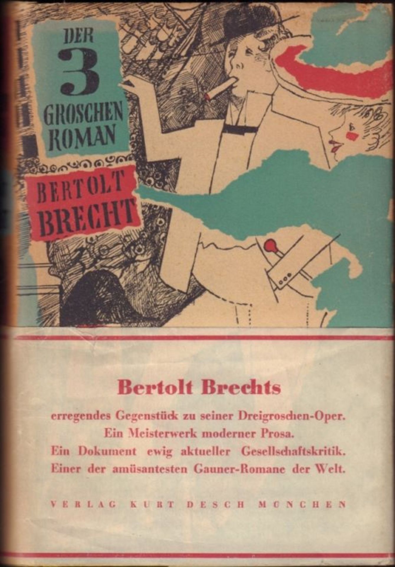 Bertolt Brecht. Der Dreigroschenroman. München, Kurt Desch [1949]. 8°. 475 S., 2 Bl. Gelber - Image 2 of 2