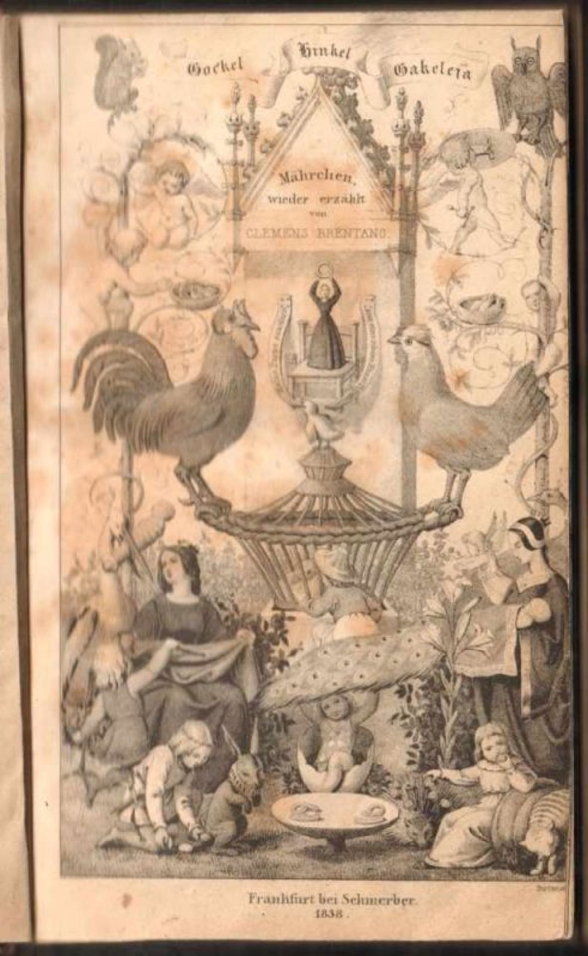 Clemens Brentano. Gockel, Hinkel und Gackeleia. Ein Märchen. Frankfurt, Schmerber 1838. 8°. 2 Bl., - Image 2 of 2