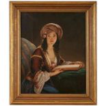 Gemälde Bildnismaler 19. Jh. "Portrait einer jungen Frau in einem orientalischen Kostüm" Öl/Lwd., 66