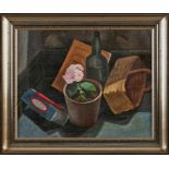 Gemälde Karl Tratt 1900 Sindlingen - 1937 Frankfurt "Stillleben mit Flasche" Öl/Lwd. auf