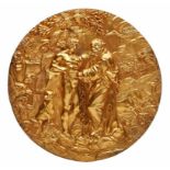 Bronze-Reliefplatte "Erschaffung Adams", 1. Hälfte 19. Jh. Vergoldet. Tondo m. Gottvater u. Adam als